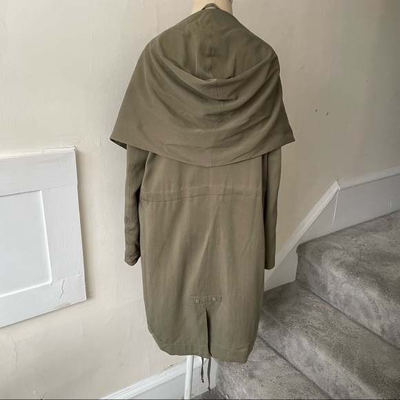 AllSaints Dark Sage Green Gray Lyocell Cupro Hooded Multi Wear Pelya Parka EUC 8 - Picture 7 of 12